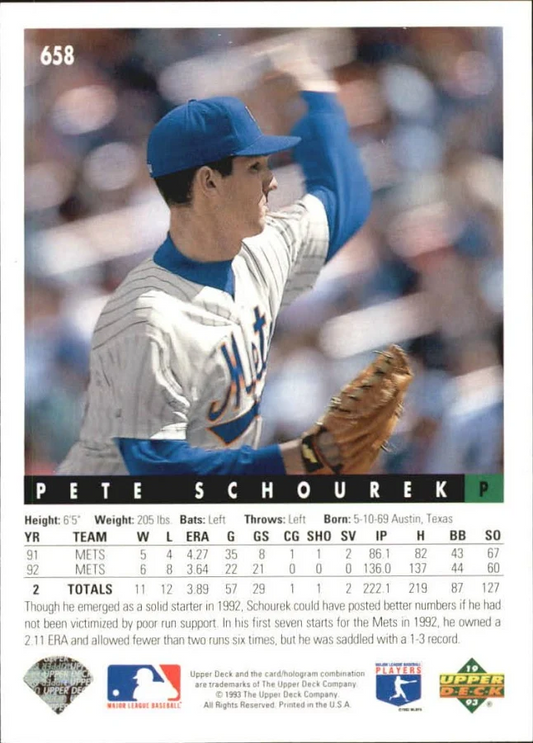 1993 Upper Deck Pete Schourek Baseball Card #658