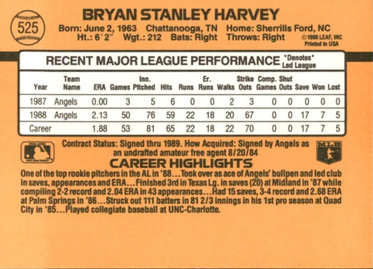 1989 Donruss Bryan Stanley Harvey Baseball Card #525