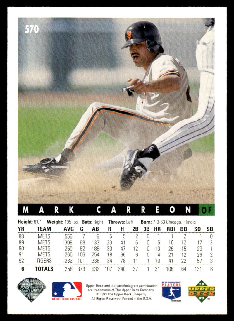 1993 Upper Deck Mark Carreon Baseball Card #570