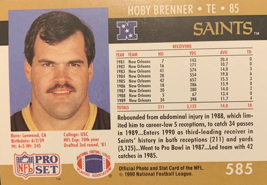 1990 NFL Pro Set Hoby Brenner Football Card #585