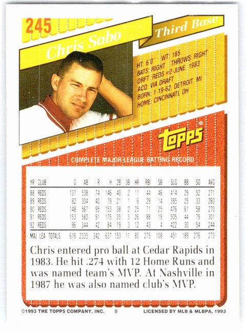 1993 Topps Chris Sabo Baseball Card #245