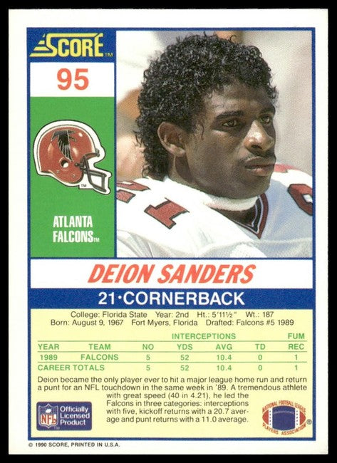 1990 Score Deion Sanders Football Card #95