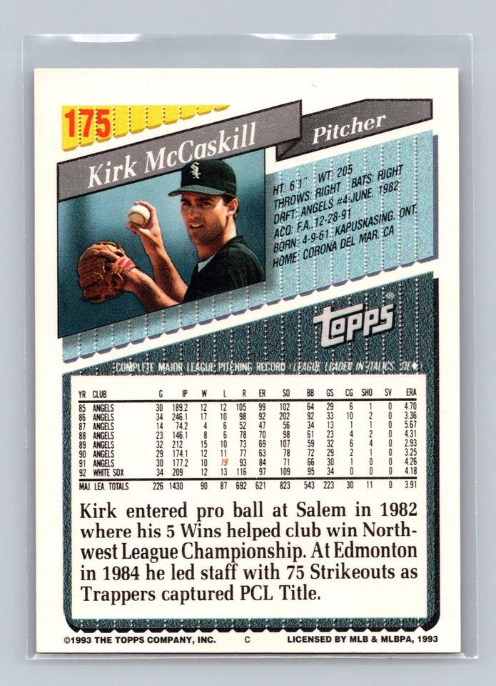 1993 Topps Kirk McCaskill Baseball Card #175