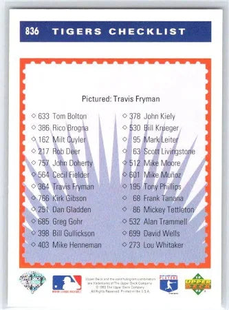 1993 Upper Deck Tigers Checklist Baseball Card #836