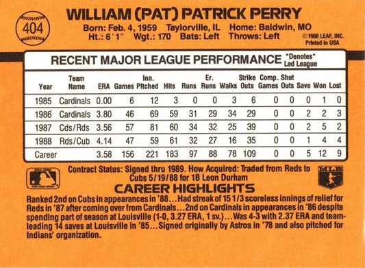 1989 Donruss William (Pat) Patrick Perry Baseball Card #404