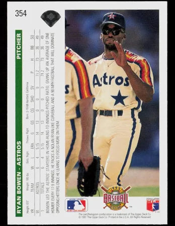 1991 Upper Deck Ryan Bowen Baseball Card #354
