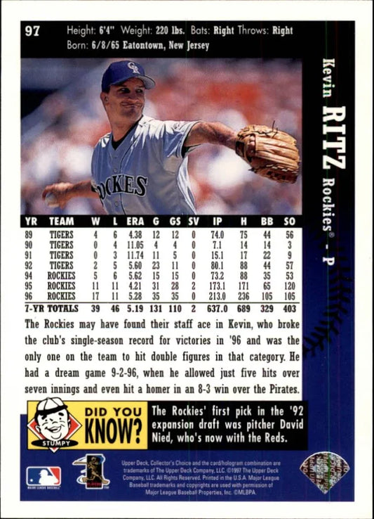 1997 Upper Deck Collectors Choice Kevin Ritz Baseball Card #97