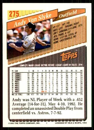 1993 Topps Andy Van Slyke Baseball Card #275