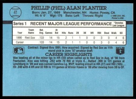1991 Donruss Phillp (Phil) Alan Plantier Baseball Card #41