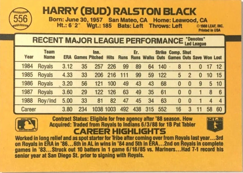 1989 Donruss Harry (Bud) Ralston Black Baseball Card #556