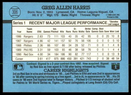 1991 Donruss Greg Allen Harris Baseball Card #306