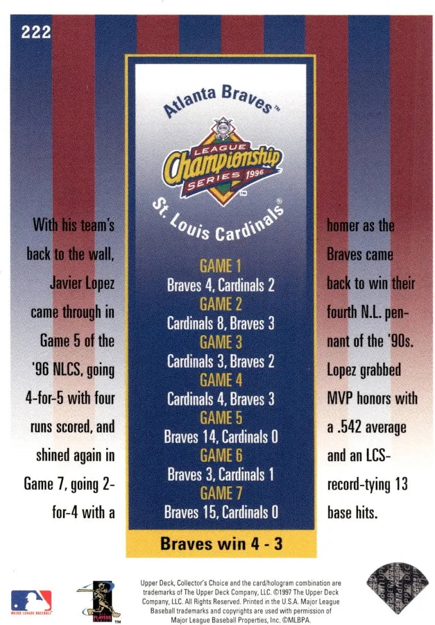 1997 Upper Deck Collectors Choice Javier Lopez Baseball Card #33