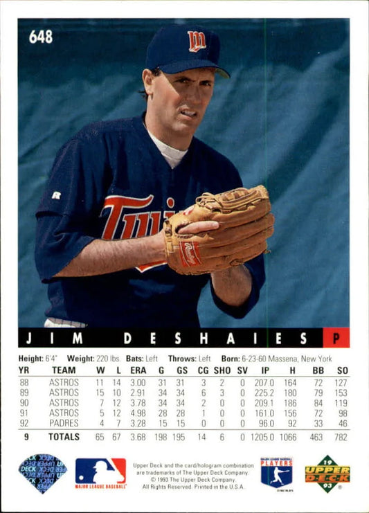 1993 Upper Deck Jim Deshaies Baseball Card #648