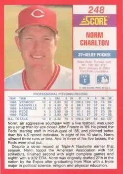 1990 Score Norm Charlton Baseball Card #248