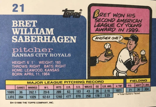 1990 Topps Bret William Sabherhagen Baseball Card #21