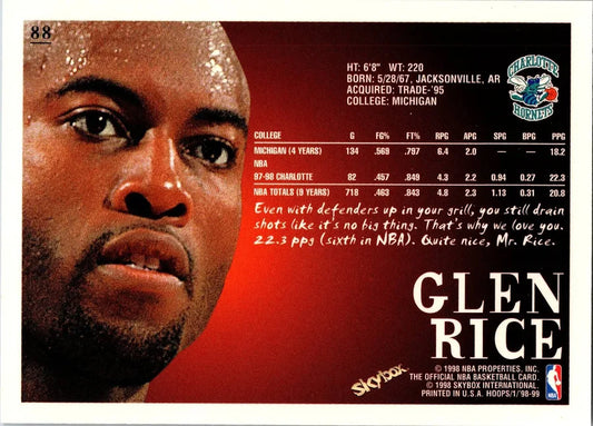 1988 Skybox Glen Rice Basketball Card #88