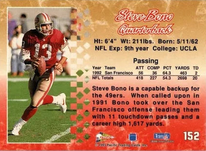 1993 Pacific Steve Bono Football Card #152