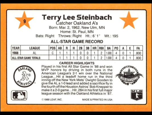 1989 Donruss Terry Lee Steinbach Baseball Card #9
