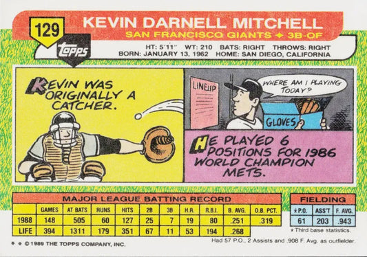 1989 Topps Kevin Darnell Mitchell Baseball Card #129