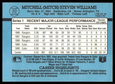 1991 Donruss Mitchell (Mitch) Steven Williams Baseball Card #312
