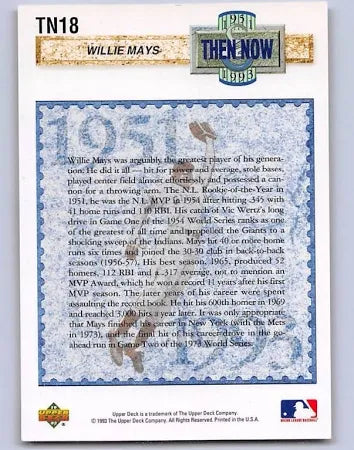 1993 Upper Deck Hologram 1951 Then Now 1993 Willie Mays Baseball Card #TN18