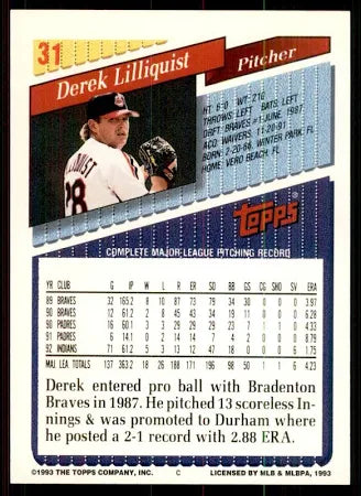 1993 Topps Derek Lilliquist Baseball Card #31