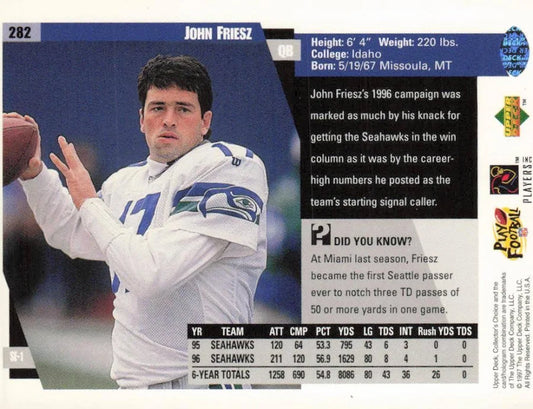 1997 Upper Deck John Friesz Football Card #282