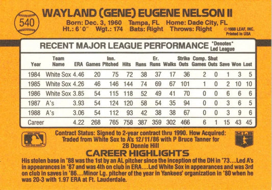 1989 Donruss Wayland (Gene) Eugene Nelson II Baseball Card #540