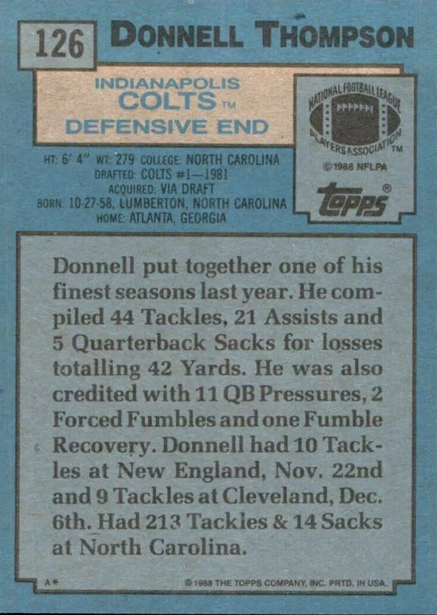 1988 Topps Donnell Thompson Football Card #126