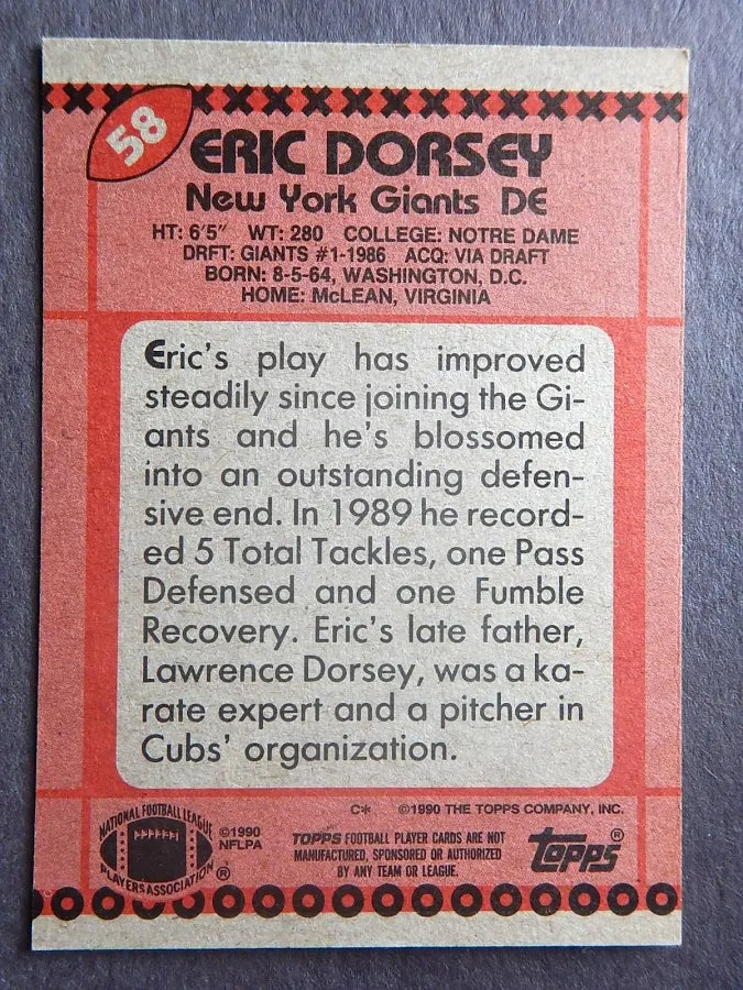 1990 Topps Eric Dorsey Football Card #58
