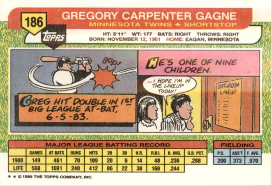 1989 Topps Gregory Carpenter Gagne Baseball Card #186