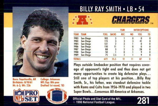 1990 NFL Pro Set Billy Ray Smith Football Card #281