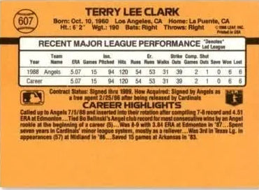 1989 Donruss Terry Lee Clark Baseball Card #607