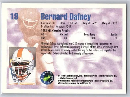 1992 Classic Draft Picks Bernard Dafney Football Card #19