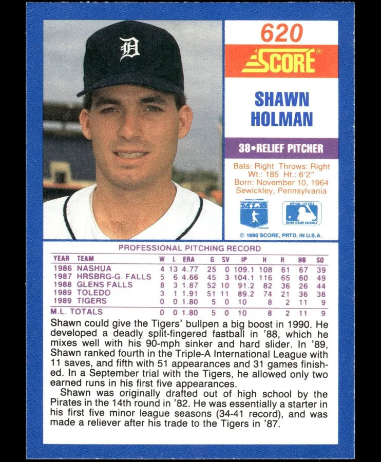 1990 Score Shawn Holman Baseball Card #620