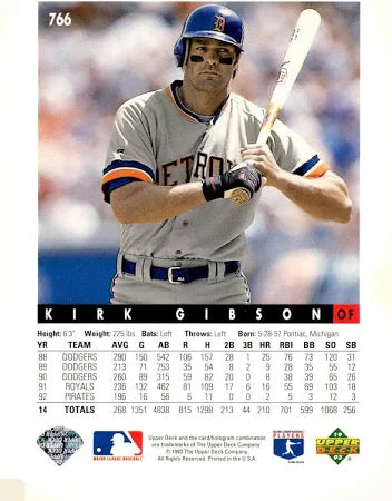 1993 Upper Deck Kirk Gibson Baseball Card #766