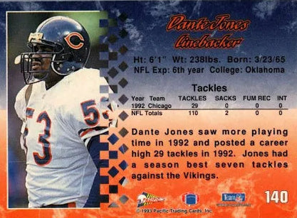 1993 Pacific Dante Jones Football Card #140