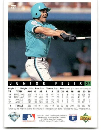 1993 Upper Deck Junior Felix Baseball Card #771