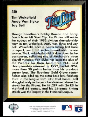 1993 Upper Deck Steel City Champions Team Stars Tim Wakefield, Andy Van Slyke, Jay Bell Baseball Card #480
