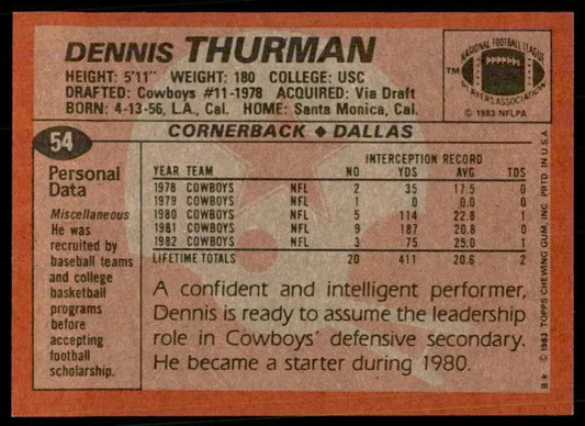 1983 Topps Dennis Thurman Football Card #54