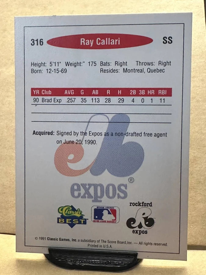 1991 Classic Ray Callari Baseball Card #316