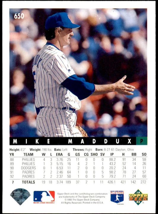 1993 Upper Deck Mike Maddux Baseball Card #650