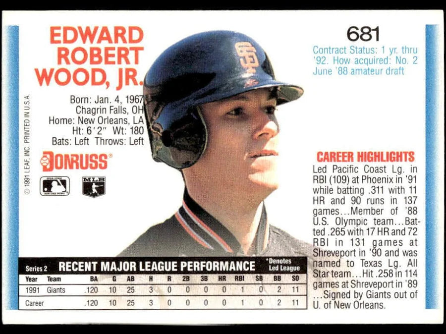 1992 Donruss Edward Robert Wood Jr. Baseball Card #681
