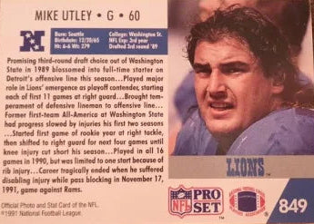 1991 NFL Pro Set Mike Utley Football Card #849