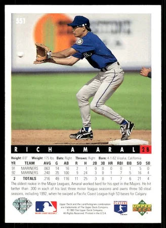 1993 Upper Deck Rich Amaral Baseball Card #551