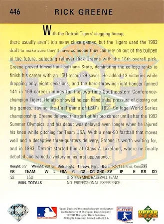 1993 Upper Deck Top Prospect Rick Greene Baseball Card #446