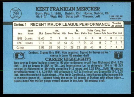 1991 Donruss Kent Franklin Mercker Baseball Card #299