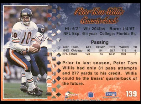 1993 Pacific Peter Tom Willis Football Card #139