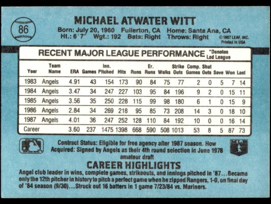 1988 Donruss Michael Atwater Witt Baseball Card #86