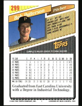 1993 Topps Bob Patterson Baseball Card #299